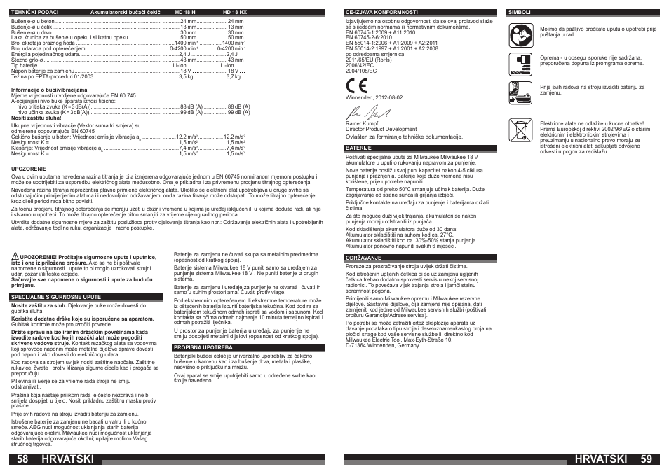 Hrvatski | Milwaukee HD18 H User Manual | Page 30 / 39