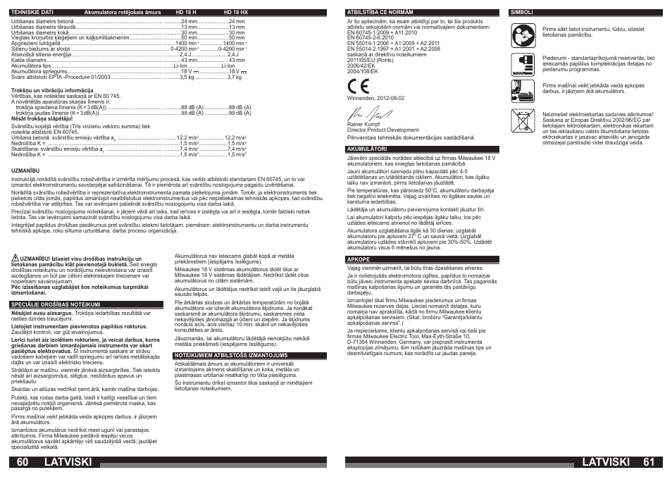 Latviski | Milwaukee HD18 H User Manual | Page 31 / 39