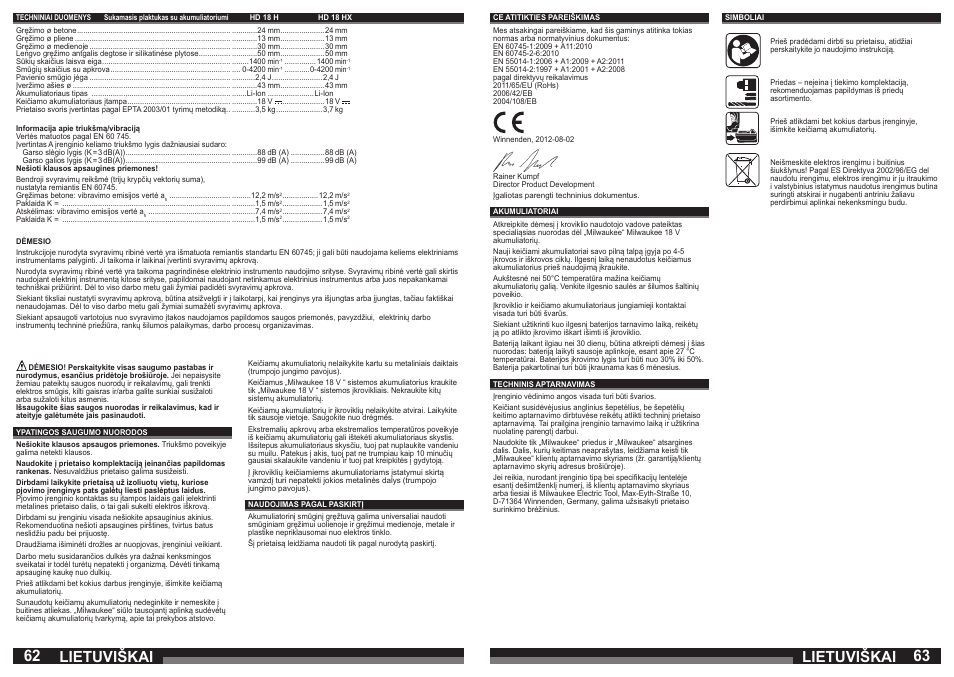 Lietuviškai | Milwaukee HD18 H User Manual | Page 32 / 39