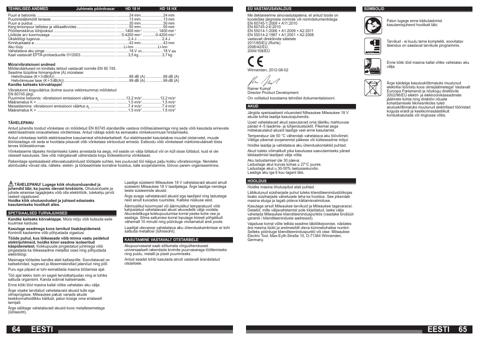 Eesti | Milwaukee HD18 H User Manual | Page 33 / 39