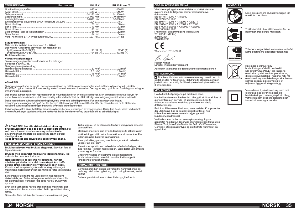 Norsk | Milwaukee PH 30 Power X User Manual | Page 18 / 37