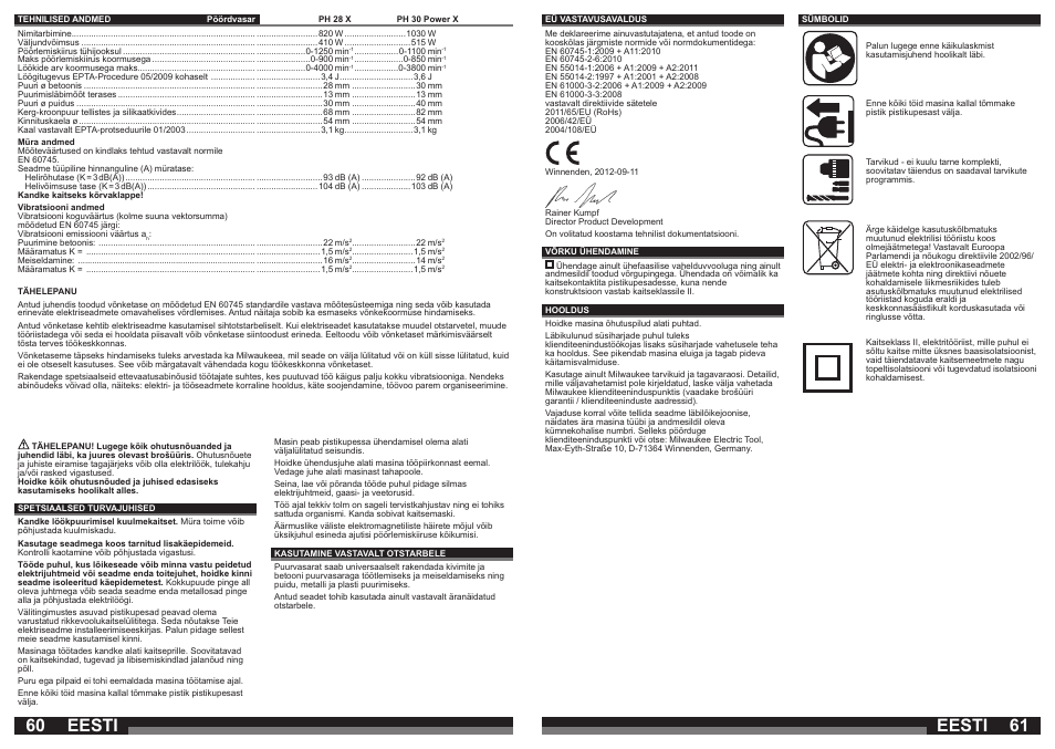 Eesti | Milwaukee PH 30 Power X User Manual | Page 31 / 37