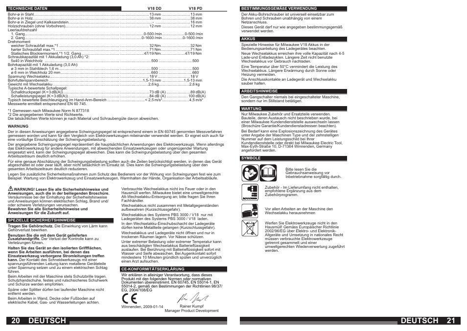 Deutsch | Milwaukee V18 PD User Manual | Page 11 / 38