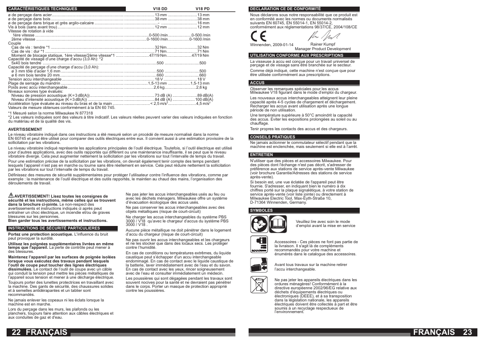 Français | Milwaukee V18 PD User Manual | Page 12 / 38