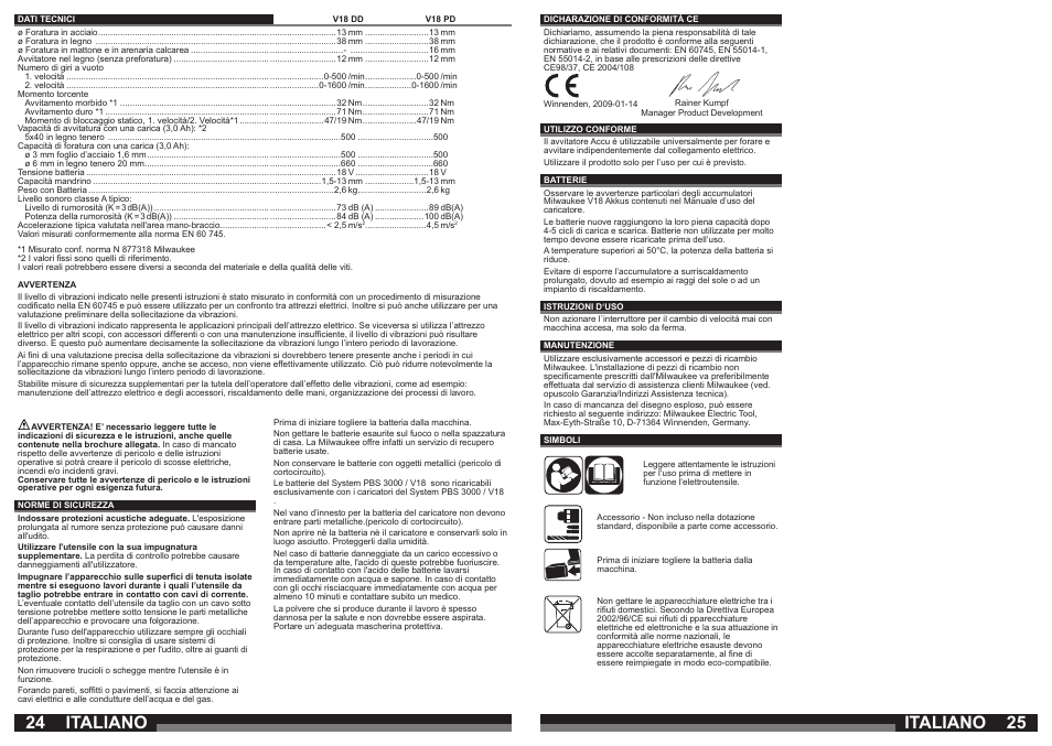 Italiano | Milwaukee V18 PD User Manual | Page 13 / 38