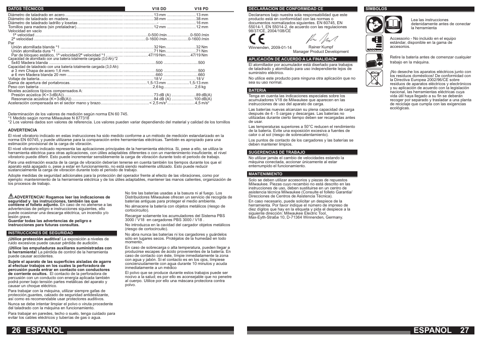 Español | Milwaukee V18 PD User Manual | Page 14 / 38