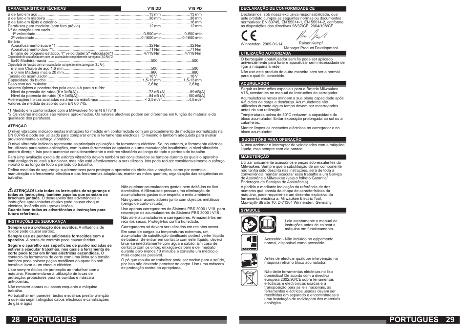 Portugues | Milwaukee V18 PD User Manual | Page 15 / 38