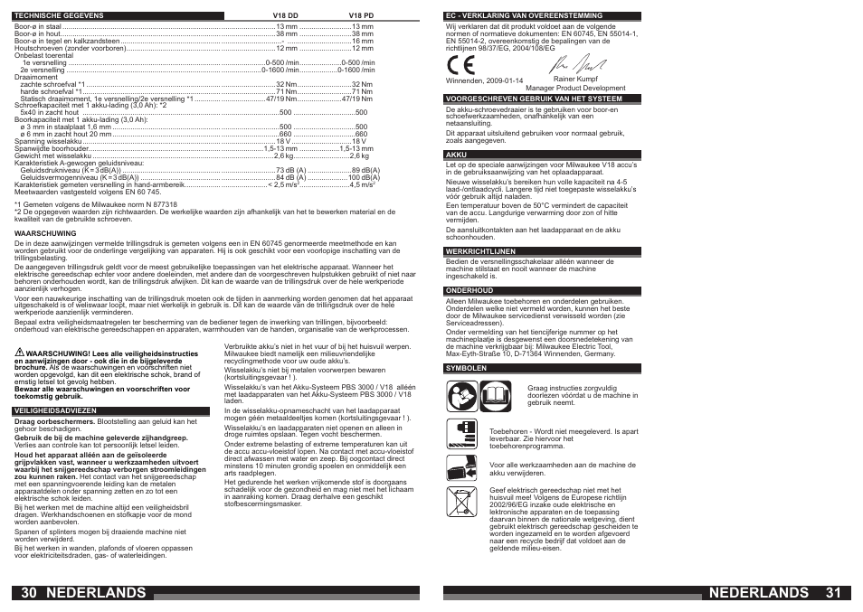 Nederlands | Milwaukee V18 PD User Manual | Page 16 / 38