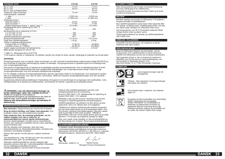 Dansk | Milwaukee V18 PD User Manual | Page 17 / 38