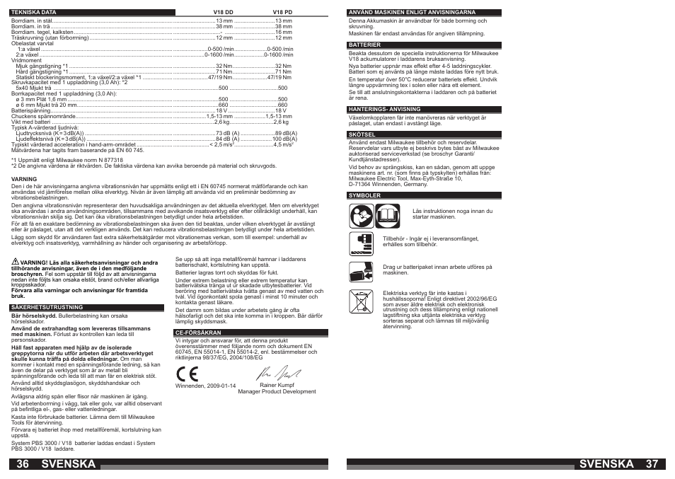 Svenska | Milwaukee V18 PD User Manual | Page 19 / 38