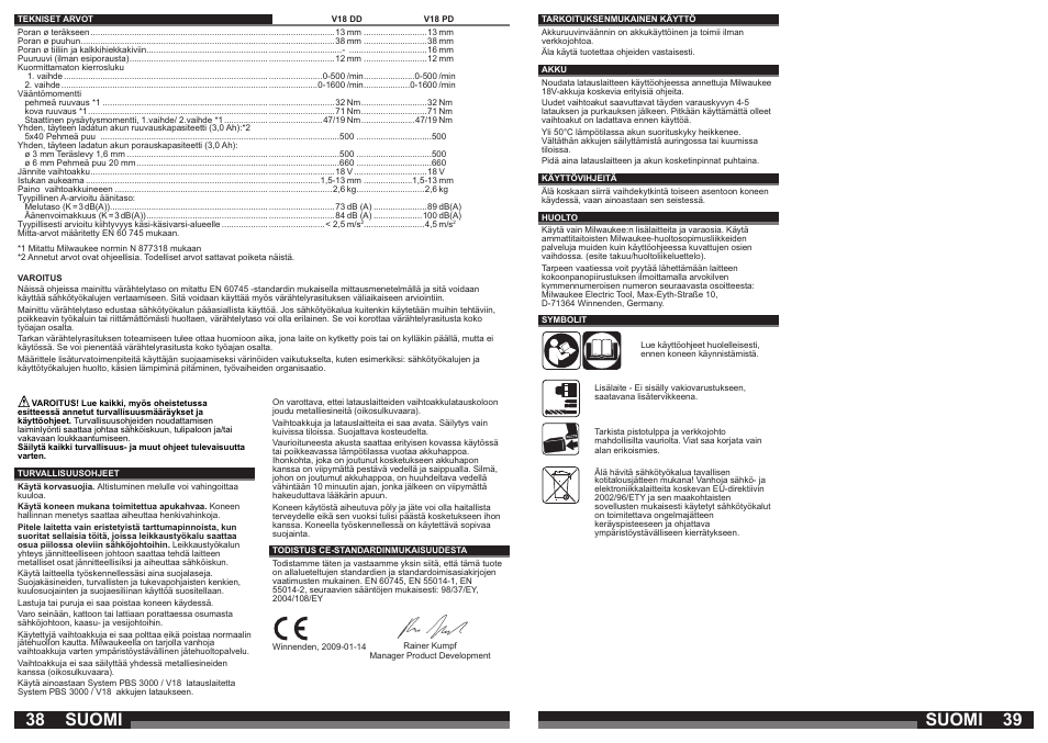 Suomi | Milwaukee V18 PD User Manual | Page 20 / 38