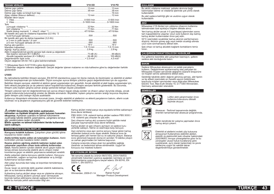 Türkçe | Milwaukee V18 PD User Manual | Page 22 / 38