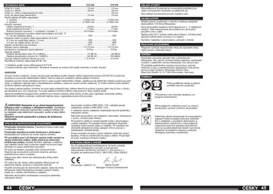 Česky | Milwaukee V18 PD User Manual | Page 23 / 38