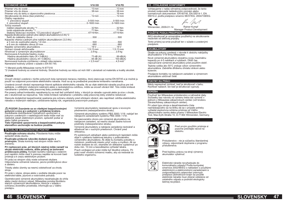 Slovensky | Milwaukee V18 PD User Manual | Page 24 / 38