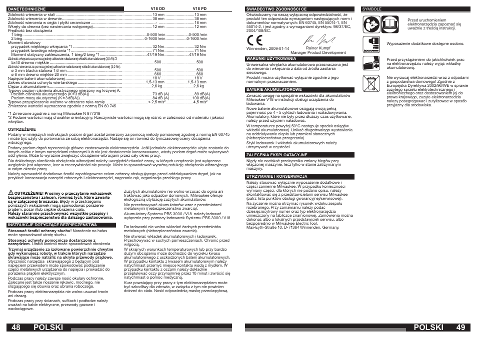 Polski | Milwaukee V18 PD User Manual | Page 25 / 38