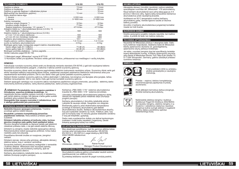 Lietuviškai | Milwaukee V18 PD User Manual | Page 30 / 38