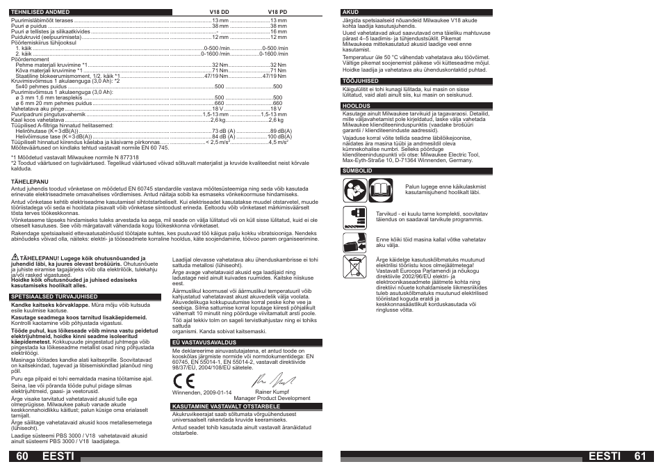 Eesti | Milwaukee V18 PD User Manual | Page 31 / 38