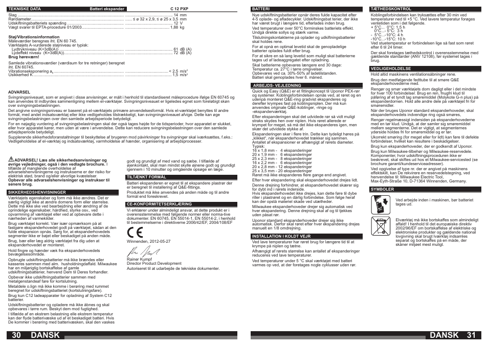 Dansk | Milwaukee C12 PXP User Manual | Page 16 / 37