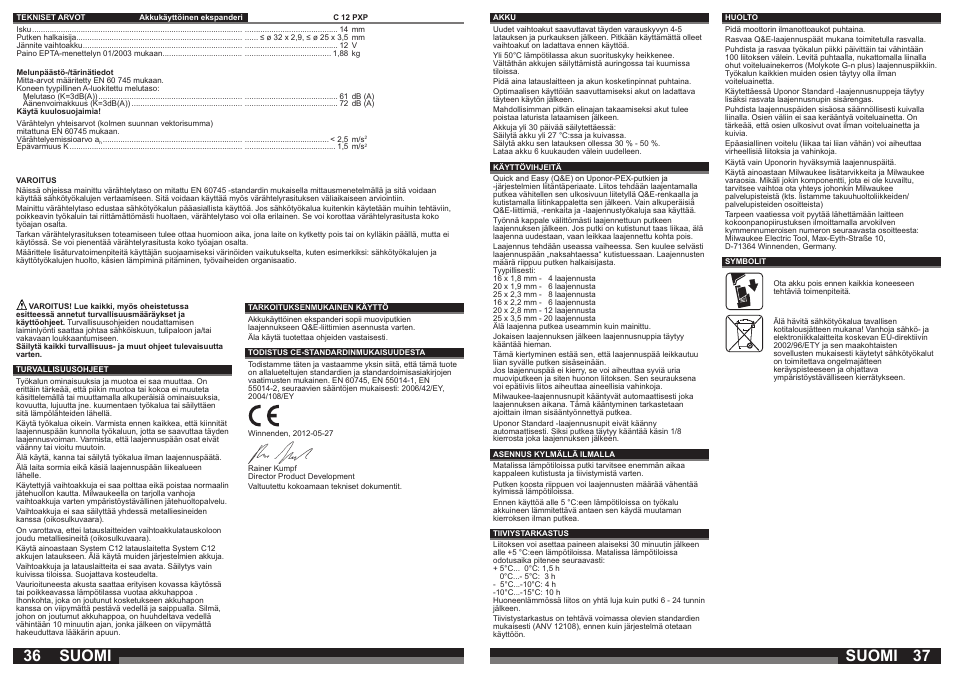 Suomi | Milwaukee C12 PXP User Manual | Page 19 / 37