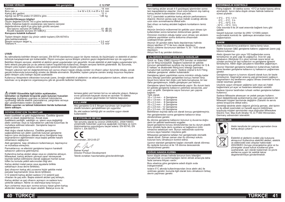 Türkçe | Milwaukee C12 PXP User Manual | Page 21 / 37