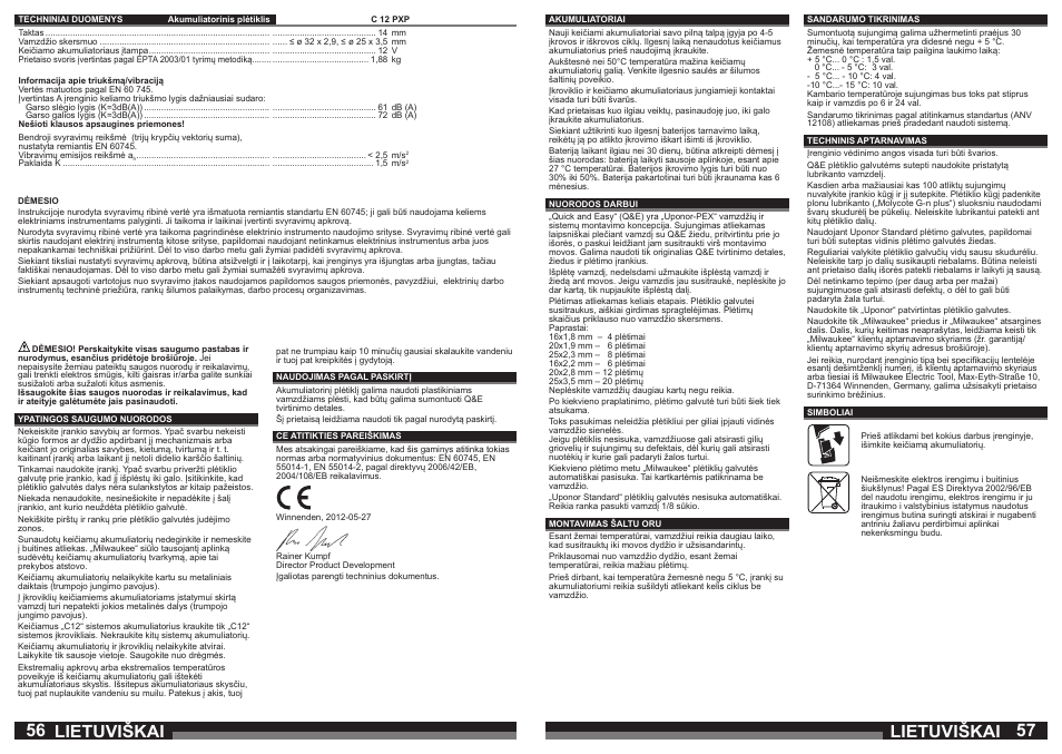 Lietuviškai | Milwaukee C12 PXP User Manual | Page 29 / 37