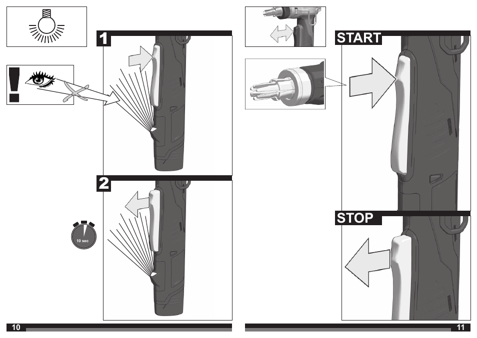 Start stop | Milwaukee C12 PXP User Manual | Page 6 / 37