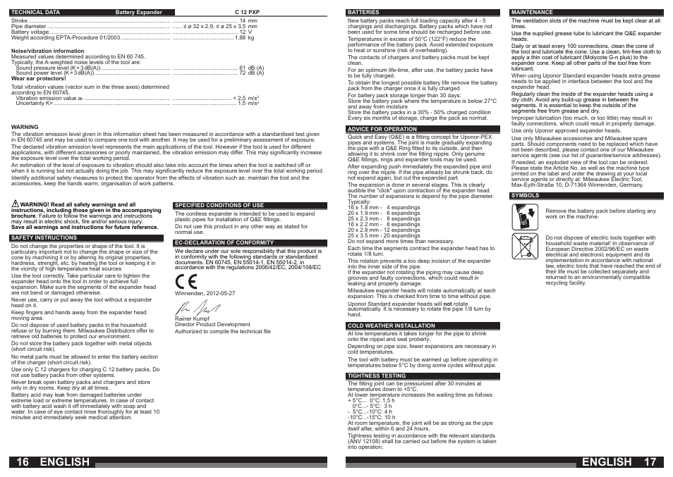 English | Milwaukee C12 PXP User Manual | Page 9 / 37