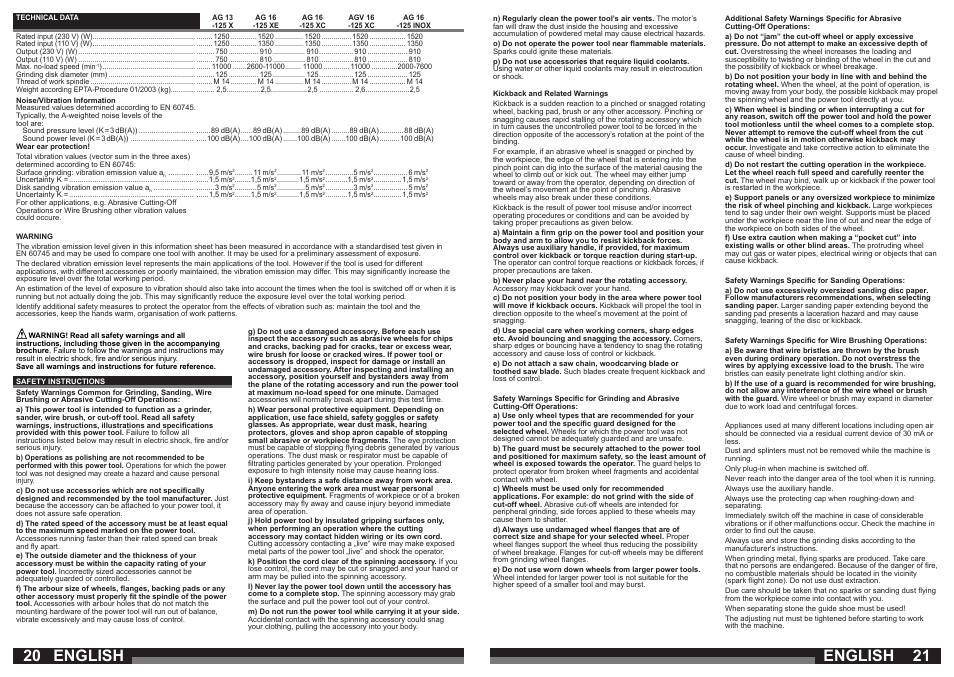 English | Milwaukee AG 16-125 INOX User Manual | Page 11 / 33