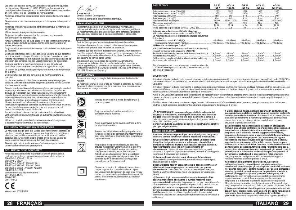 Français, Italiano | Milwaukee AG 16-125 INOX User Manual | Page 15 / 33