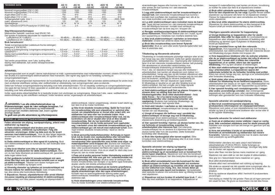 Norsk | Milwaukee AG 16-125 INOX User Manual | Page 23 / 33