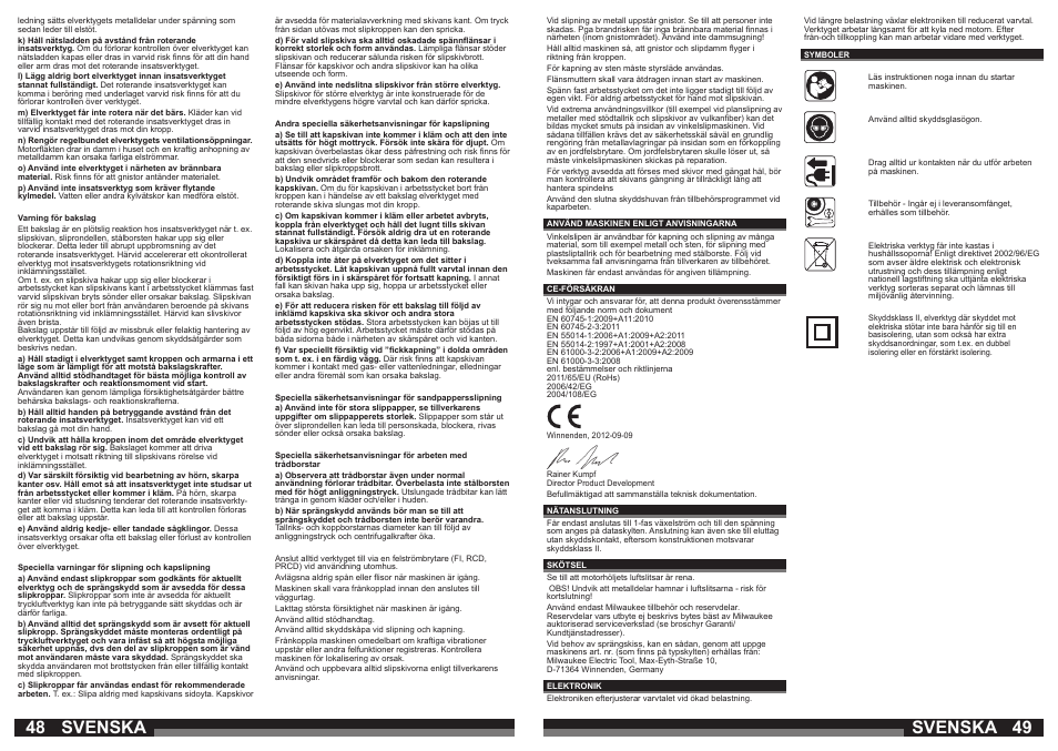 48 49 svenska, Svenska | Milwaukee AG 16-125 INOX User Manual | Page 25 / 33