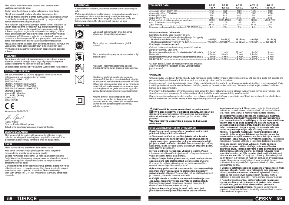 Türkçe, Česky | Milwaukee AG 16-125 INOX User Manual | Page 30 / 33