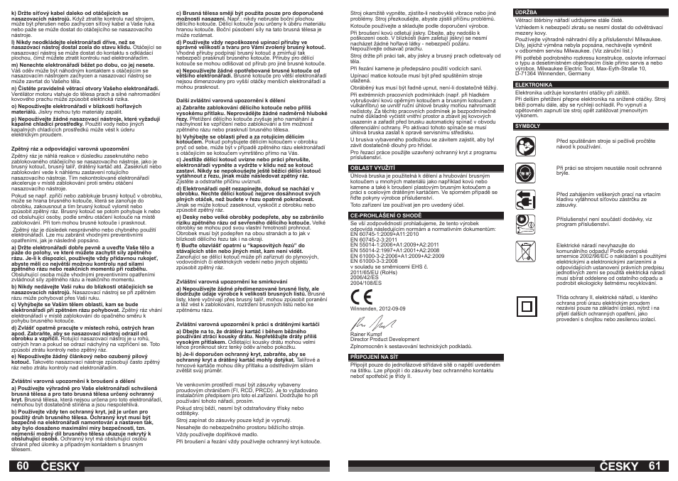 60 61 česky, Česky | Milwaukee AG 16-125 INOX User Manual | Page 31 / 33