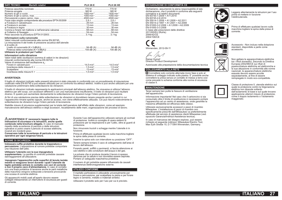 Italiano | Milwaukee PLH 26 E User Manual | Page 14 / 39