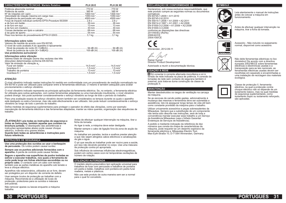 Portugues | Milwaukee PLH 26 E User Manual | Page 16 / 39