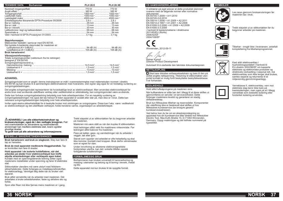 Norsk | Milwaukee PLH 26 E User Manual | Page 19 / 39