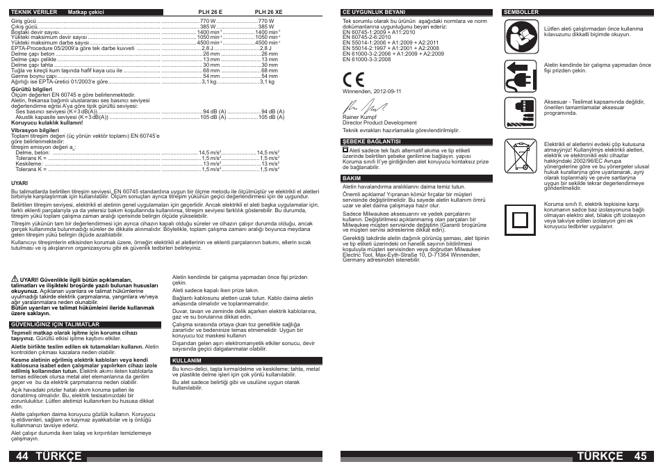 Türkçe | Milwaukee PLH 26 E User Manual | Page 23 / 39