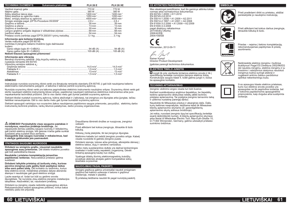 Lietuviškai | Milwaukee PLH 26 E User Manual | Page 31 / 39