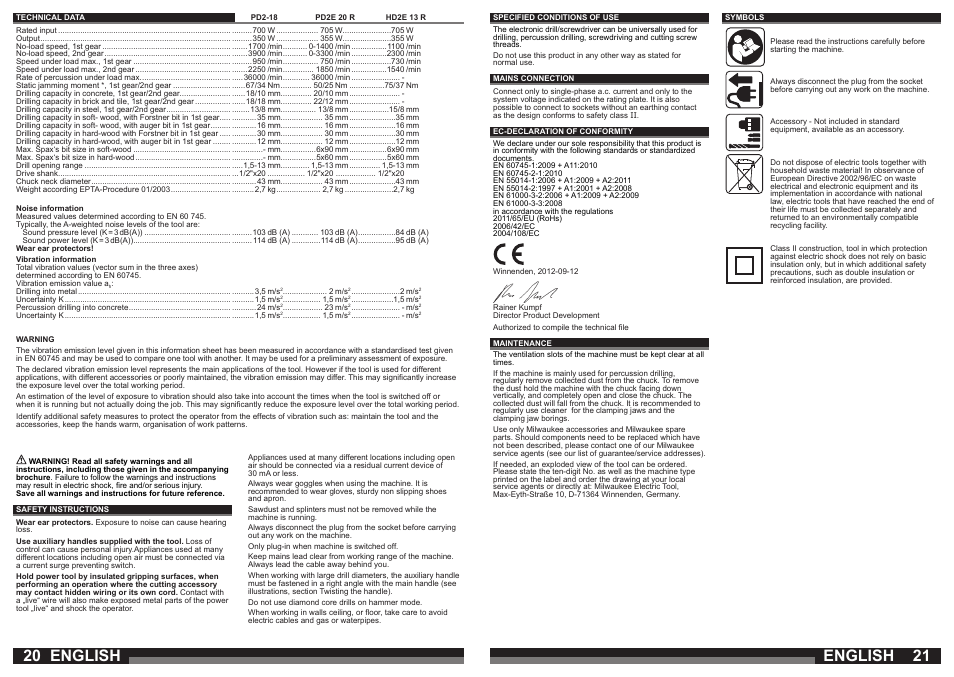 English | Milwaukee HD2E 13 R User Manual | Page 11 / 39