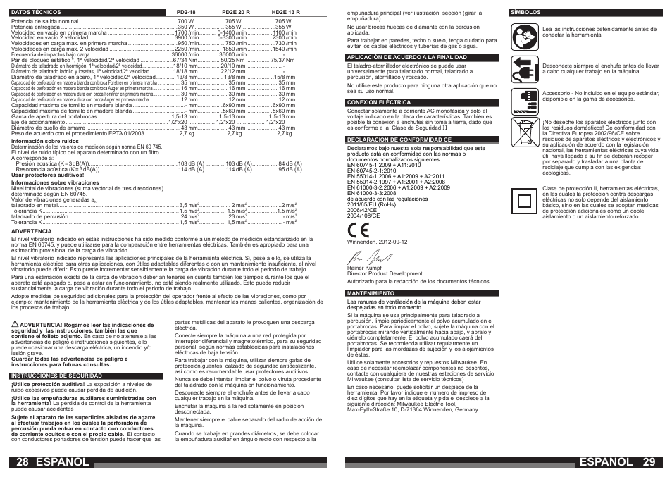 Español | Milwaukee HD2E 13 R User Manual | Page 15 / 39
