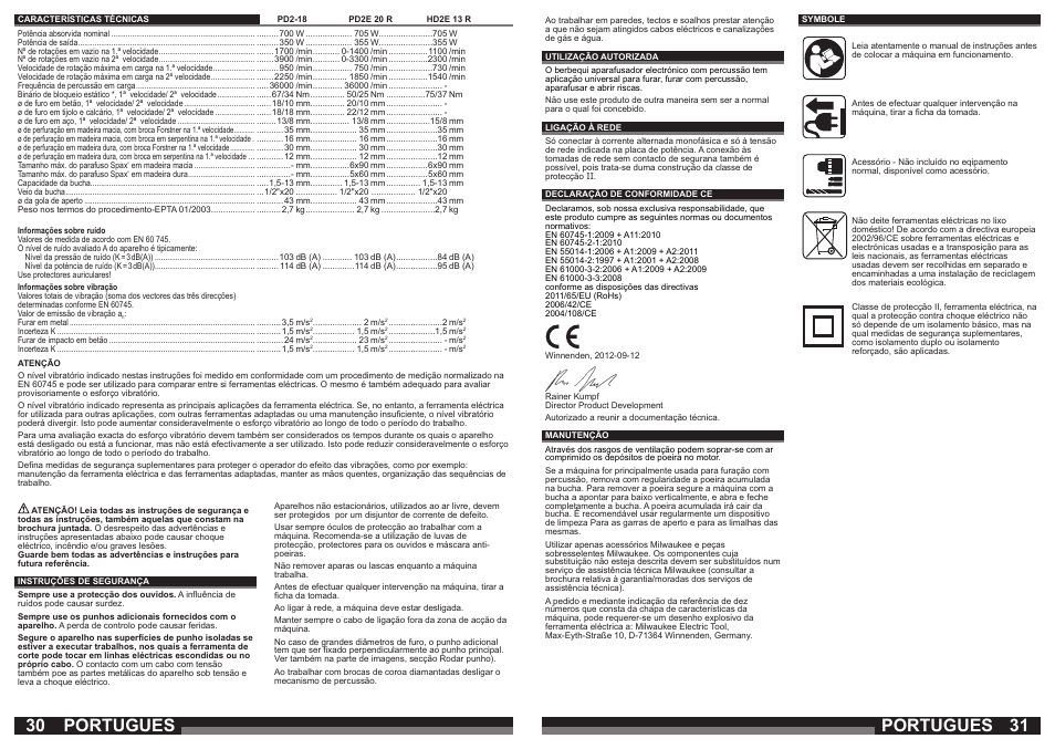 Portugues | Milwaukee HD2E 13 R User Manual | Page 16 / 39