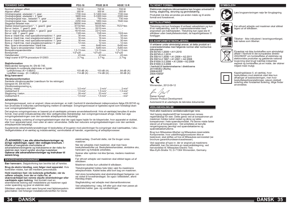 Dansk | Milwaukee HD2E 13 R User Manual | Page 18 / 39