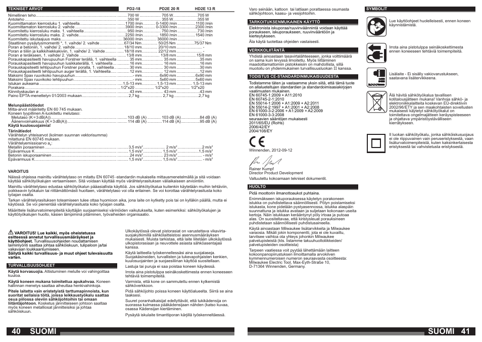 Suomi | Milwaukee HD2E 13 R User Manual | Page 21 / 39