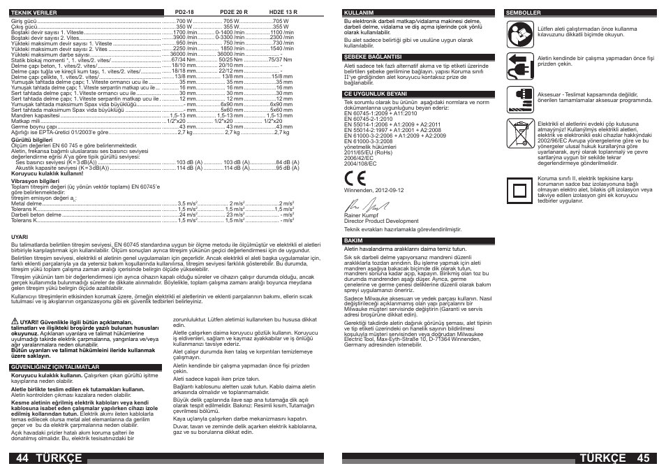 Türkçe | Milwaukee HD2E 13 R User Manual | Page 23 / 39
