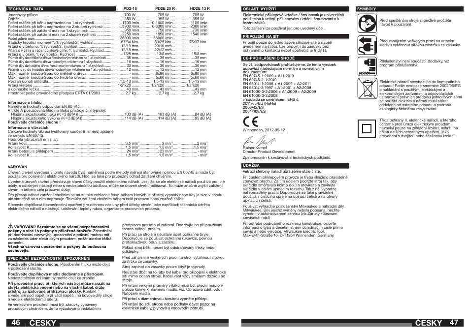 Česky | Milwaukee HD2E 13 R User Manual | Page 24 / 39