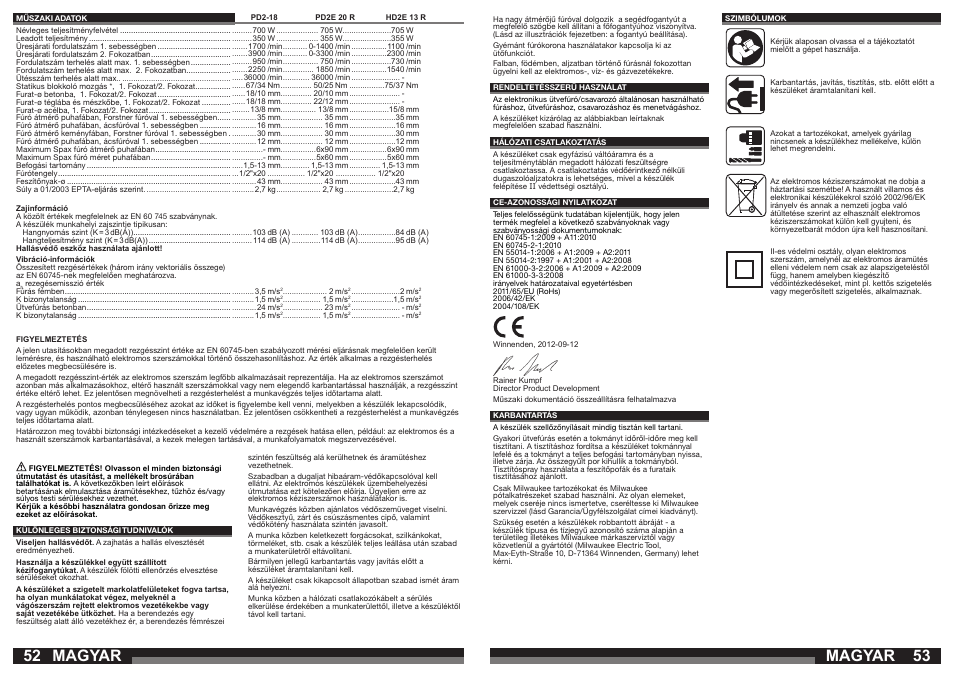 Magyar | Milwaukee HD2E 13 R User Manual | Page 27 / 39