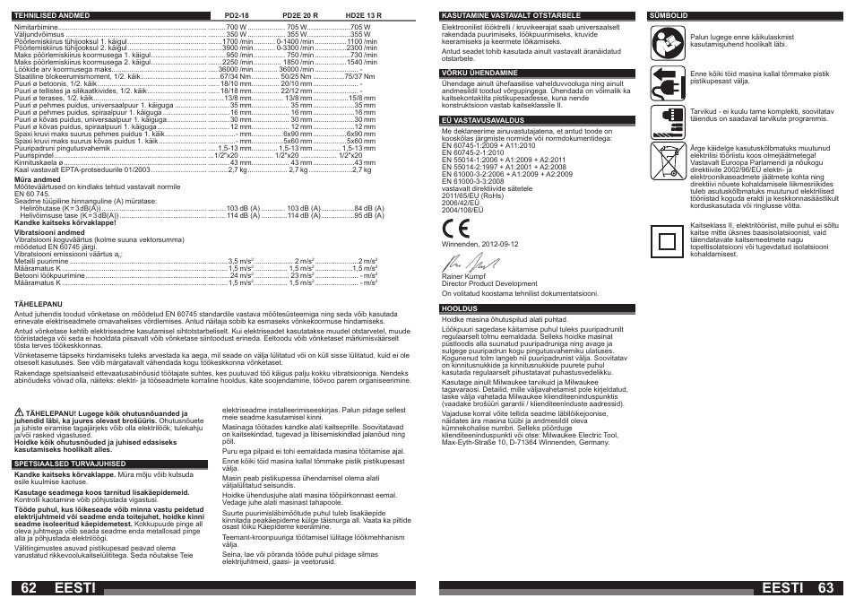 Eesti | Milwaukee HD2E 13 R User Manual | Page 32 / 39