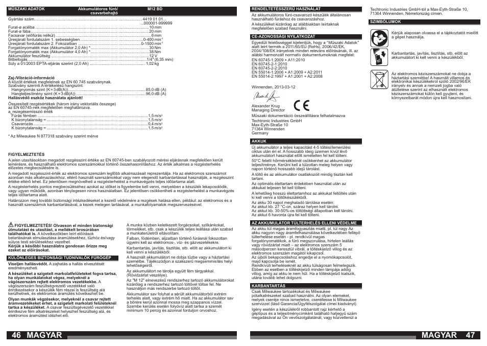 Magyar | Milwaukee M12 BD User Manual | Page 24 / 35