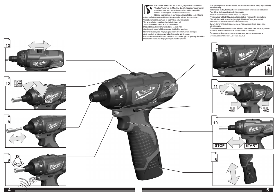 Start stop | Milwaukee M12 BD User Manual | Page 3 / 35