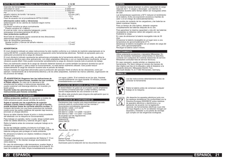 Español | Milwaukee C12 IW User Manual | Page 11 / 35